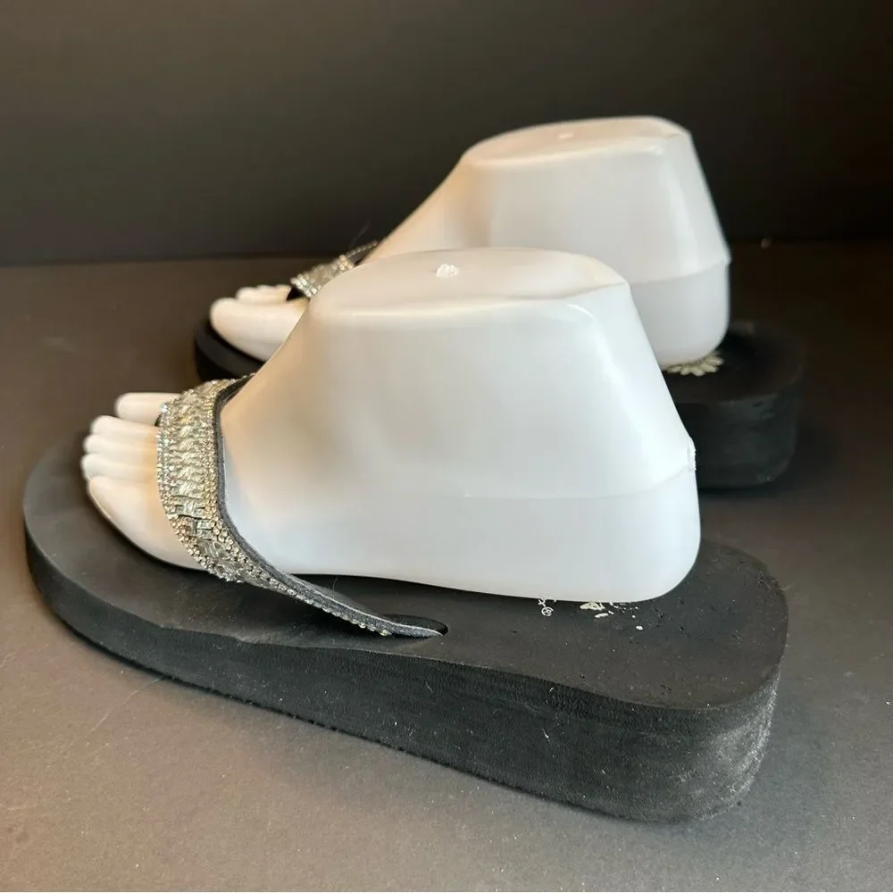 Yellowbox Black‎ Crystal Strap Flip Flops Size 9.5 - Picture 4 of 7